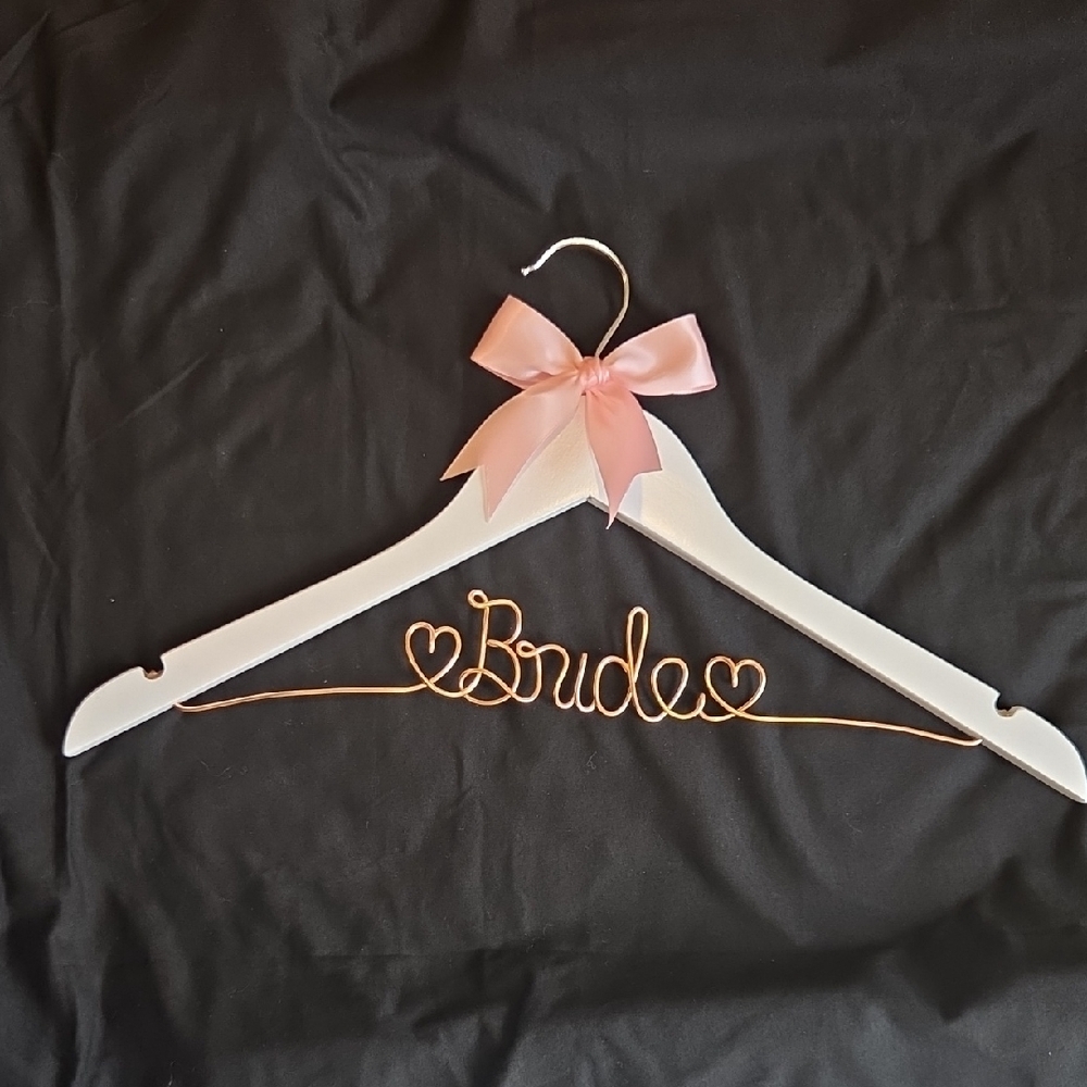 White Bride Hanger with Pink Bow